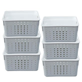 Kuber Industries Multipurpose Small Storage Basket with Lid|Dotted Design Storage Organizer|Basket For Cosmetic, Fruits, Assesories|Pack of 6|Grey|